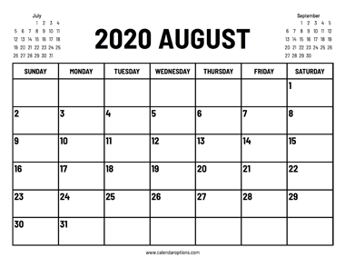 2020 August Calendar Calendar - 2020 August Calendar 