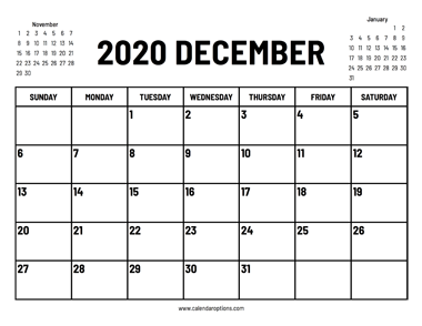2020 December Calendar