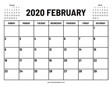 2020 February Calendar