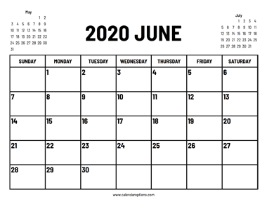 2020 June Calendar