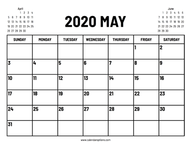 2020 May Calendar