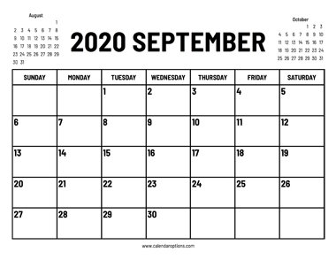 2020 September Calendar