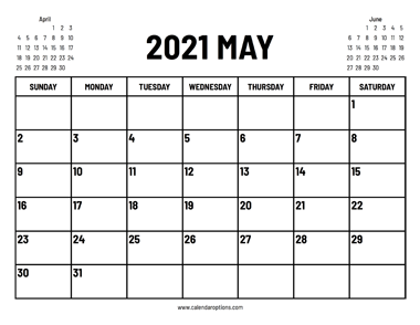 2021 May Calendar