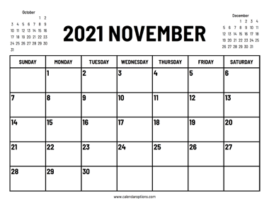 2021 November Calendar