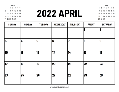 2022 April Calendar