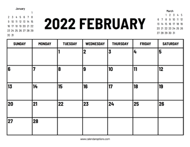 2022 February Calendar