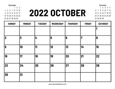 2022 October Calendar