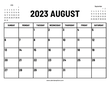 2023 August Calendar