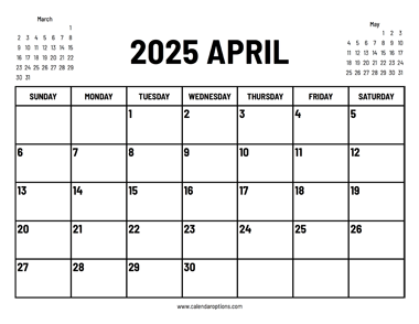 2025 April Calendar