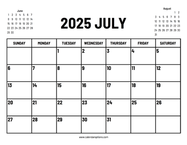 2025 July Calendar