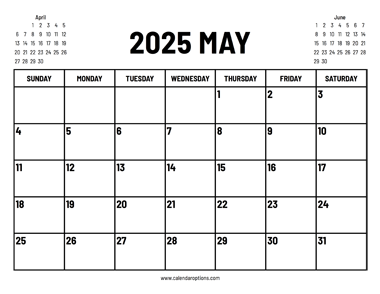 2025 May Calendar