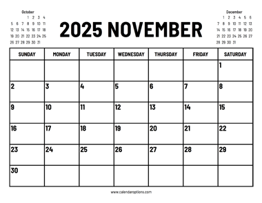2025 November Calendar
