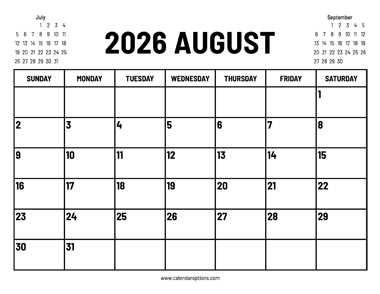 2026 August Calendar