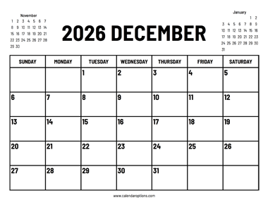 2026 December Calendar