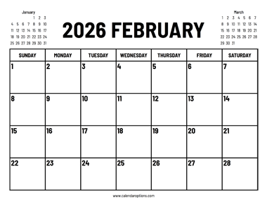 2026 February Calendar