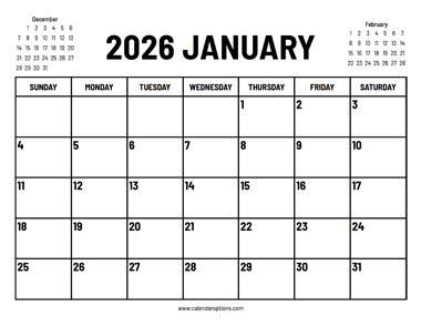 2026 January Calendar