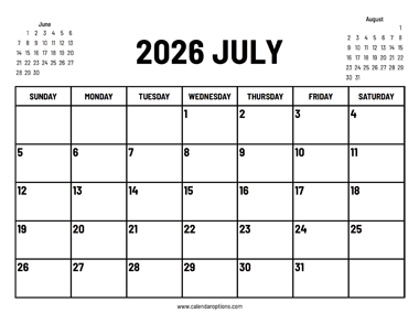 2026 July Calendar
