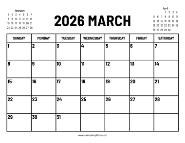 2026 March Calendar
