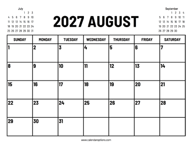 2027 August Calendar