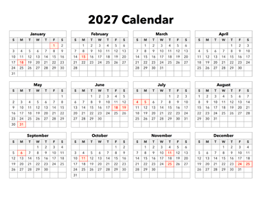 2027 Calendar With Holidays