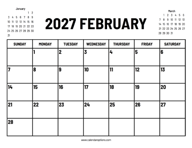 2027 February Calendar