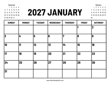 2027 January Calendar
