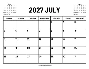 2027 July Calendar