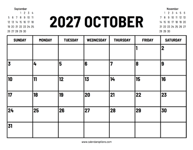 2027 October Calendar