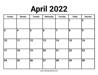 April 2022 Calendar