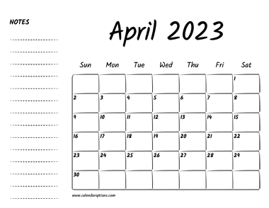 April 2023 Printable Calendar