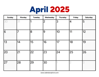 April 2025 Calendar PDF