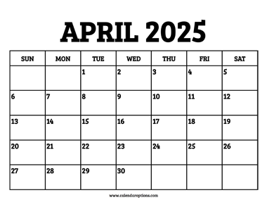 April 2025 Calendar Printable