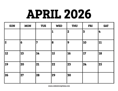 April 2026 Calendar Printable