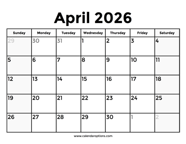 April 2026 Calendar With Holidays