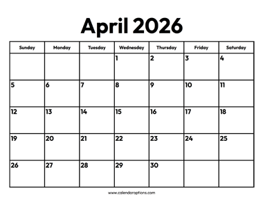 April 2026 Calendar