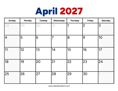 April 2027 Calendar PDF