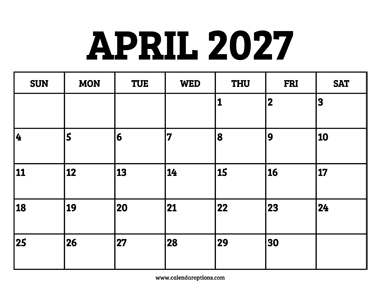 April 2027 Calendar Printable