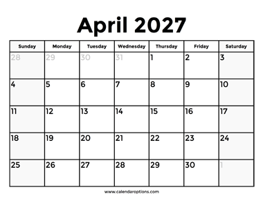 April 2027 Calendar With Holidays