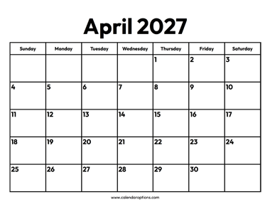 April 2027 Calendar