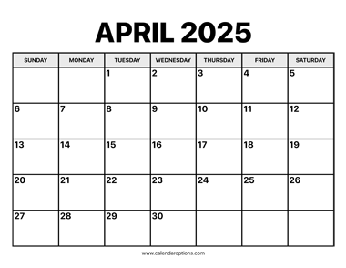 April Calendar 2025