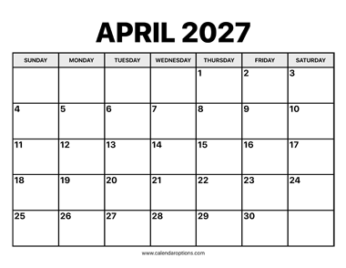 April Calendar 2027