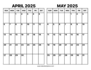 April and May 2025 Calendar