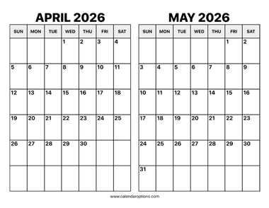 April and May 2026 Calendar
