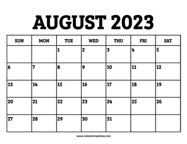 August 2023 Calendar Printable
