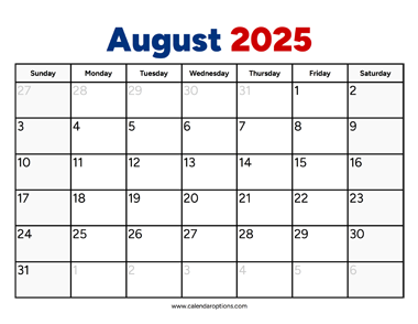 August 2025 Calendar PDF