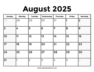 August 2025 Calendar With Holidays