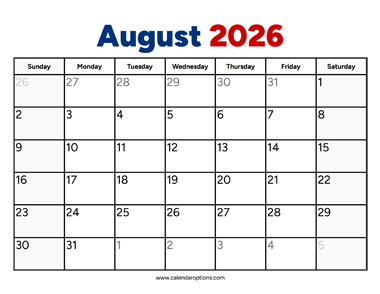 August 2026 Calendar PDF
