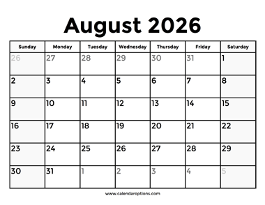 August 2026 Calendar With Holidays