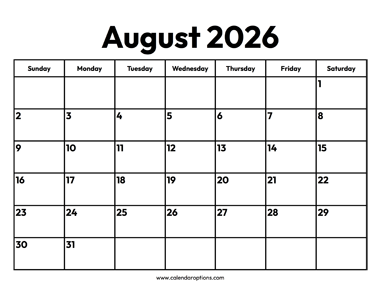 August 2026 Calendar