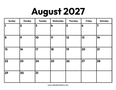 August 2027 Calendar